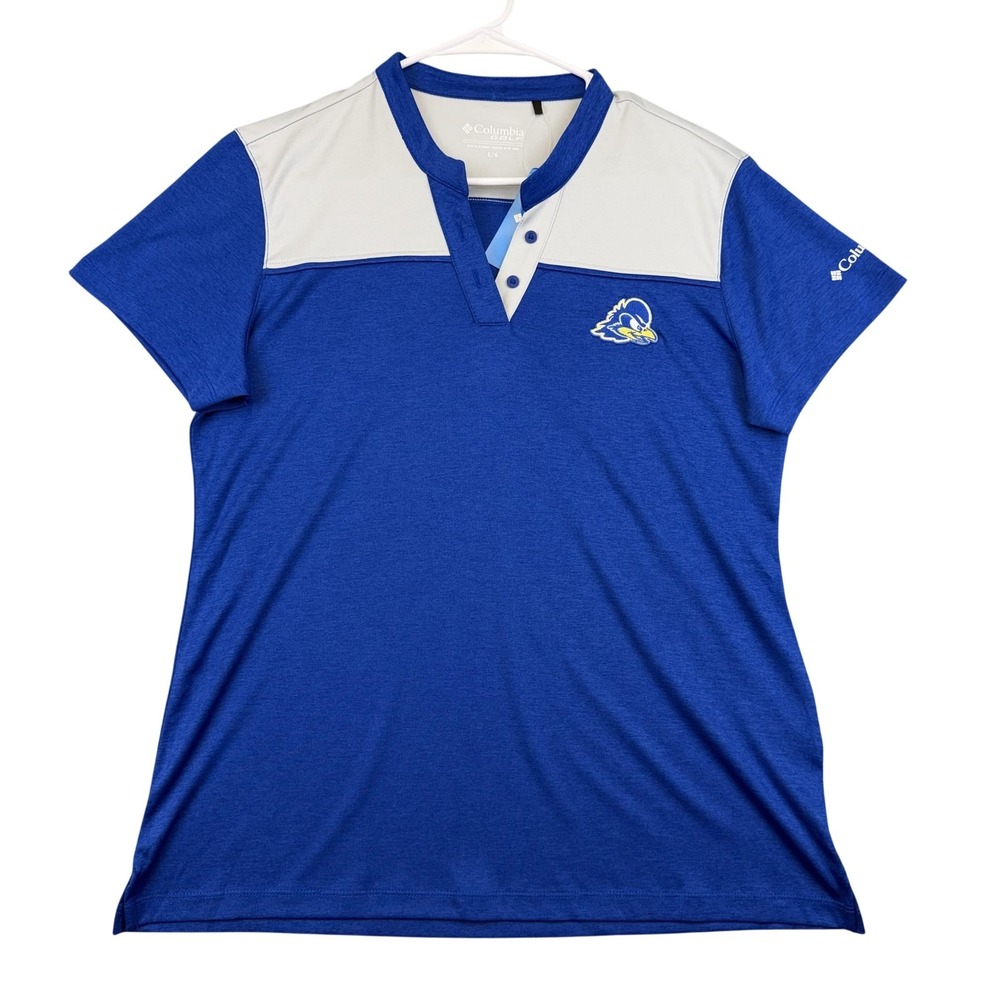 Delaware Fightin' Blue Hens Shirt Womens Large Blue NCAA Golf Columbia Omni Wick